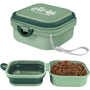 Collapsible Dog Bowls, Travel Water Bowl for Dogs, 2-in-1 Portable Food and Water Feeder - Travel Dog Bowls with Lid for Walking, Traveling, Camping and Hiking (Green)
