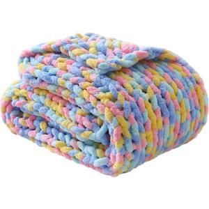 Mooreeke Chunky Knit Blanket 50"x60" Soft Washable Chenille Throw Blanket Cozy 100% Handmade Crochet Gift Blankets with Jumbo Chenille Yarn for Couch Bed Sofa Room Decor -Purple and Pink