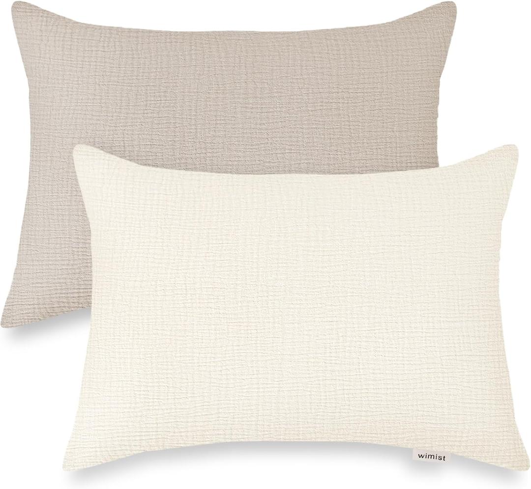 Toddler Pillowcases for 13"x18" Pillow 2 Pack, Muslin Small Toddler Baby Kids Travel Pillow Covers for Boys Girls with Envelope Closure (13 x 18 Inch, Beige & Pale Yellow)