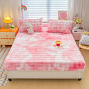 Roscloud Kid Rabbit Plush Pink White Twin 3 PC Bread Grid Sheet Set with Extra Soft Plush Velvet Flannel Fluffy Fuzzy (Fitted Sheet x 1, Pillowcase x 2)