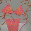 WDIRARA Women's 2 Piece Floral Print Swimsuits Geometric Halter String Triangle Bikini Set Beach Bathing Suit (Pink Yellow Multi, Extra Small)