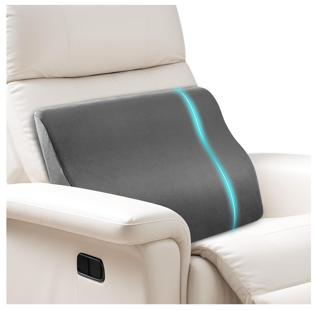 Lumbar Support Pillow for Recliner,Large Memory Foam Back Support Cushion for Sofa & Gaming Chair, Ergonomic Backrest Pillow for Elderly, Comfortable Couch Cushion with Machine Washable Cover,Gray