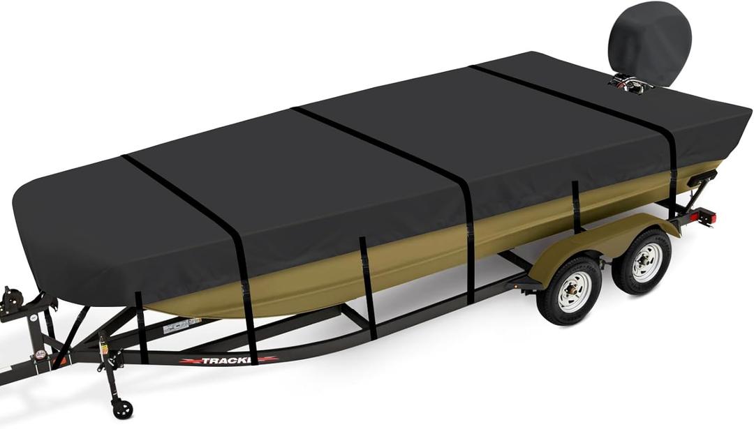 Jon Boat Cover 12 ft,900D Heavy Duty Trailerable Waterproof Jon Boat Cover 12 Foot with Motor Cover, Marine Grade Canvas,Carbon Black (A Fits 12ft Length, Beam Width up to 56'')