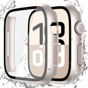 Misxi [2 Pack] Waterproof Hard Case with Tempered Glass Compatible with Apple Watch Series 11 (2025) Series 10 46mm, Anti-Fall Tough Overall Protective Cover for iWatch Screen Protector, Starlight