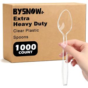 BYSNOW 1000 Count Clear Plastic Spoons Disposable Heavy Duty Cutlery Set