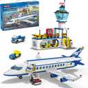 838 Piece Airport Passenger Terminal Building Set-6IN1 Airplane Building Blocks Toy,Creative Building Projects with Shuttle Bus,Baggage Truck,Christmas Birthday Gifts for Girls Boys Ages 6-12+