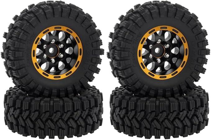 MEUS Racing 1.2-inch Beadlock Wheels Brass Rim+ Aluminum 1.0(Plus) Tire Set Negative Hub -4MM 42G for 1/18 TRX4M, Axial SCX24 & FMS FCX24 (HELIDIRECT) (Black Model A) MEUS Racing 1.2-inch Beadlock Wheels Brass Rim+ Aluminum 1.0(Plus) Tire Set Negative Hub -4MM 42G for 1/18 TRX4M, Axial SCX24 & FMS FCX24 (HELIDIRECT) (Black Model A)