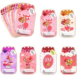Valentines Day Cards for Kids School, 50 Pack Candy Jar Cards Set, DIY Valentine Exchange Cards with Treat Bag for School, Ideal Valentines Day Gifts for Kids Boys Girls Classroom (pink)