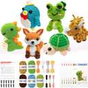 6PCS Crochet Kit for Beginners, 2025 Knitting Kit with Step-by-Step Video Tutorials, Beginner Crochet Kit for Adults, Crochet Animal Kit for Beginners Kids, Complete Kit Included 6 Cute Animals