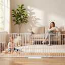 Extra Wide Baby Gates Large Long Dog Gates for The House Doorways Stairs Pressure Mount Dog Pet Gate Walk Through Metal Child Indoor Safety Gates (White, 86.3"-105"/219-267CM)