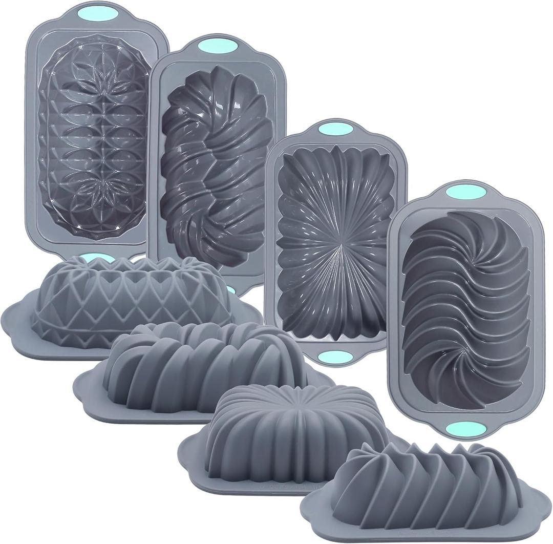 4 Piece Silicone Loaf Pan for Baking Bread, Non-Stick Kitchen Oven Bread Pan, Perfect for Banana Bread, Sandwich Bread, Pound Cake and Meatloaf, 4 Cups, Grey