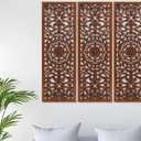 Carved Wall Panel Set  Natural Burnt Finish, 36x36 inch (12x36  Set of 3) (36L" x 36W")