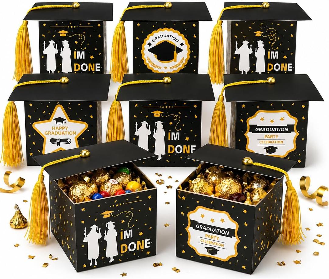 Kliuytb Graduation Cap Candy Boxes 2026, Black Gold Graduation Party Decorations, Graduation Party Favor Boxes, Graduation Table Centerpieces Decor, Easy Fold Candy Gift Box Containers, Class of 2026 Graduation Party Supplies, Graduation Gift Boxes for Party Favors