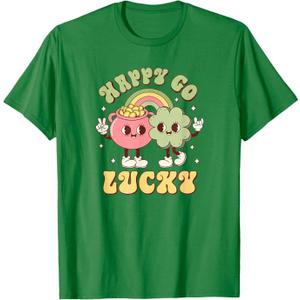 Happy Go Lucky, Lucky Charm, Retro Groovy St Patricks Day T-Shirt M