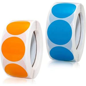 Color Label Seal, Round Shape, Sticker Roll, Large Capacity, Set of 1000, Blue, Orange（Etc - 11 Colors, 500 Labels/Roll）