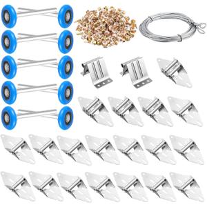 Lounsweer Garage Door Rollers Hinges Set Bracket Screw Wire Rope Replacement Parts Blue Nylon Wheels Quiet High Load 6200RS Seal Roller Hardware Tune Up Kit for 16 x 7", 18 x 7" Door