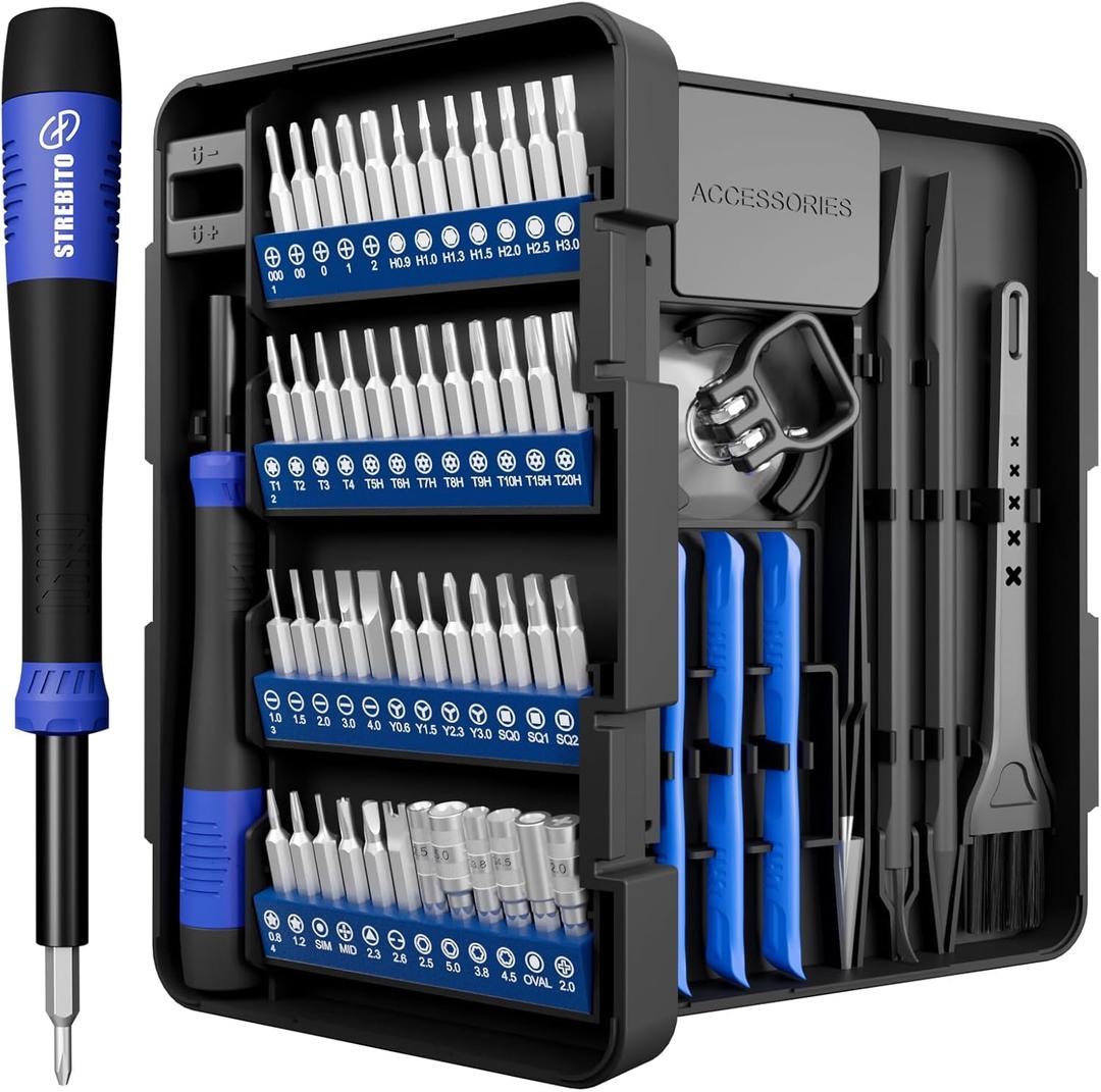 STREBITO Small Precision Screwdriver Set 64-piece with Torx, Triwing, Pentalobe, Electronics Repair Tool Kit for Computer, PC, Laptop, Macbook, Tablet, Phone, PS5, XBOX, Switch, Glass, Ring Doorbell (Blue)