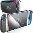 HEYSTOP Switch 2 Clear Case Compatible with Nintendo Switch 2, Switch 2 Dockable Case with 4K HD Screen Protector, PC Protective Cover with Joy-Con Grips and 6 Thumb Grips