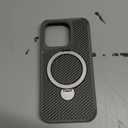 FlyReal Designed for iPhone 15 Pro Max Case with 360° Magnetic Stand, Carbon Fiber Phone Case [Compatible with Magsafe] [16FT Military Protection] with Stand Ring 6.7'', Natural Titanium