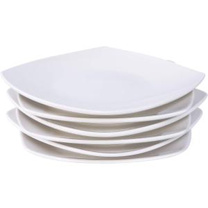 Sweese Porcelain 7 Inch Square Dessert Plates Set of 6 - White Salad Plates, Appetizer Plates, Small Plates - Dishwasher, Microwave, Oven Safe, Smooth Glaze, Scratch Resistant 