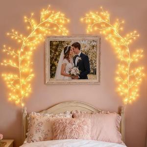 GOESWELL Led Tree Branch Lights for Wall: 7.5Ft 144 LEDs White Enchanted Vine with Lights - Lighted Willow Fairy Light for Living Room Bedroom Christmas Halloween Meditation Wall Decor