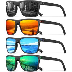 Square Polarized Sunglasses for Men Vintage Style Driving Travel Sun Glasses Lightweight Frame UV Protection Goggles, One Size