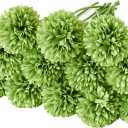 ONLY ART 12pcs Green Flowers Silk Ball Chrysanthemum Artificial Flowers 12.5" for Home Kitchen Wedding Party Decorations New Year Spring
