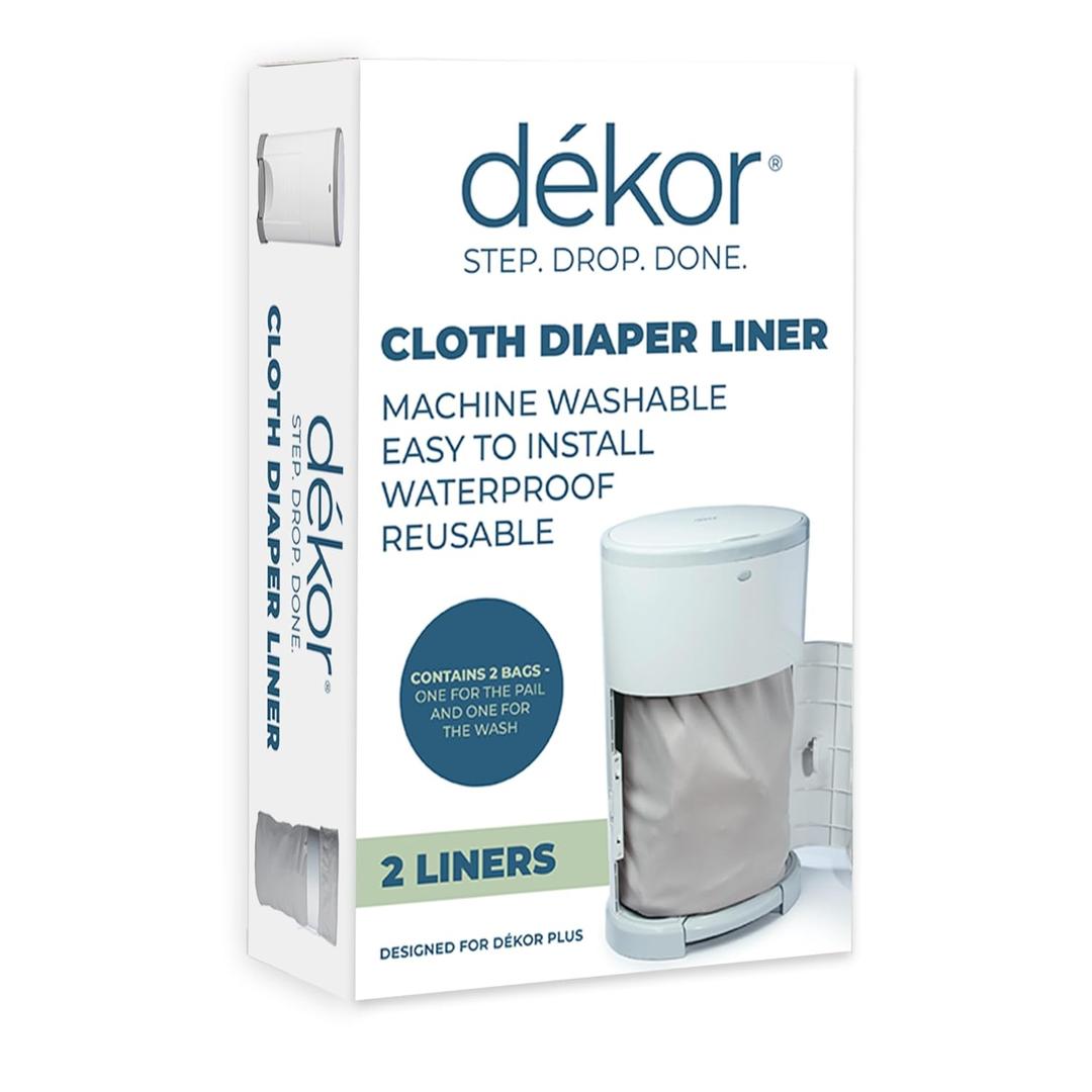 Diaper Dekor Cloth Diaper Liner | 2 Count | Gray | Perfect for Cloth Diapers | Just Step  Drop  Done | Quick & Easy to Replace | Fits the Diaper Dekor Plus Hands-Free Diaper Pail | Machine Washable