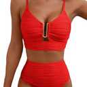 Herseas 2 Piece Bikini Set U-Wire Cutout Popular Swimsuit High Waisted Textured 2026 Summer Beach Swim Bathing Suits M