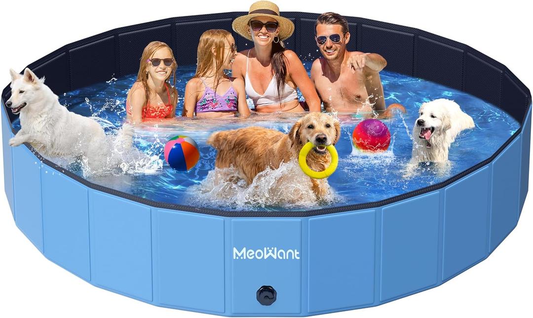 Meowant Extra Large Dog Pool Foldable 97'', Hard Plastic Dog Swimming Pool Kiddie Pool, Collapsible Dog Pet Bath Pool, Portable Deep Dog Pools for Large Dogs (5XL-97''  16'')
