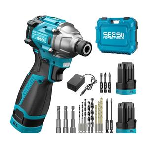 SEESII 16.8V Impact Driver Kit, 1/4" Hex Cordless Impact Driver Set & 2×2.0Ah Batteries, 150N.m Max Torque(1327 In-lbs) Brushless Power Impact Driver w/ 16Pcs Drill Bits, 0-3300RPM Variable Speed