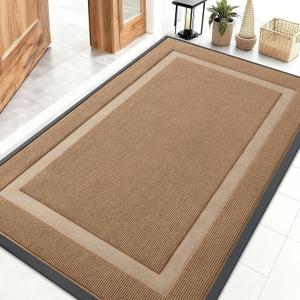 OLANLY Front Door Mat Indoor Outdoor Entrance, Waterproof All-Season, All-Weather Doormat, Sturdy Natural Rubber, Fade Resistant, Low Profile, Easy Clean Patio Porch Entryway Mat, 47x32, Light Brown