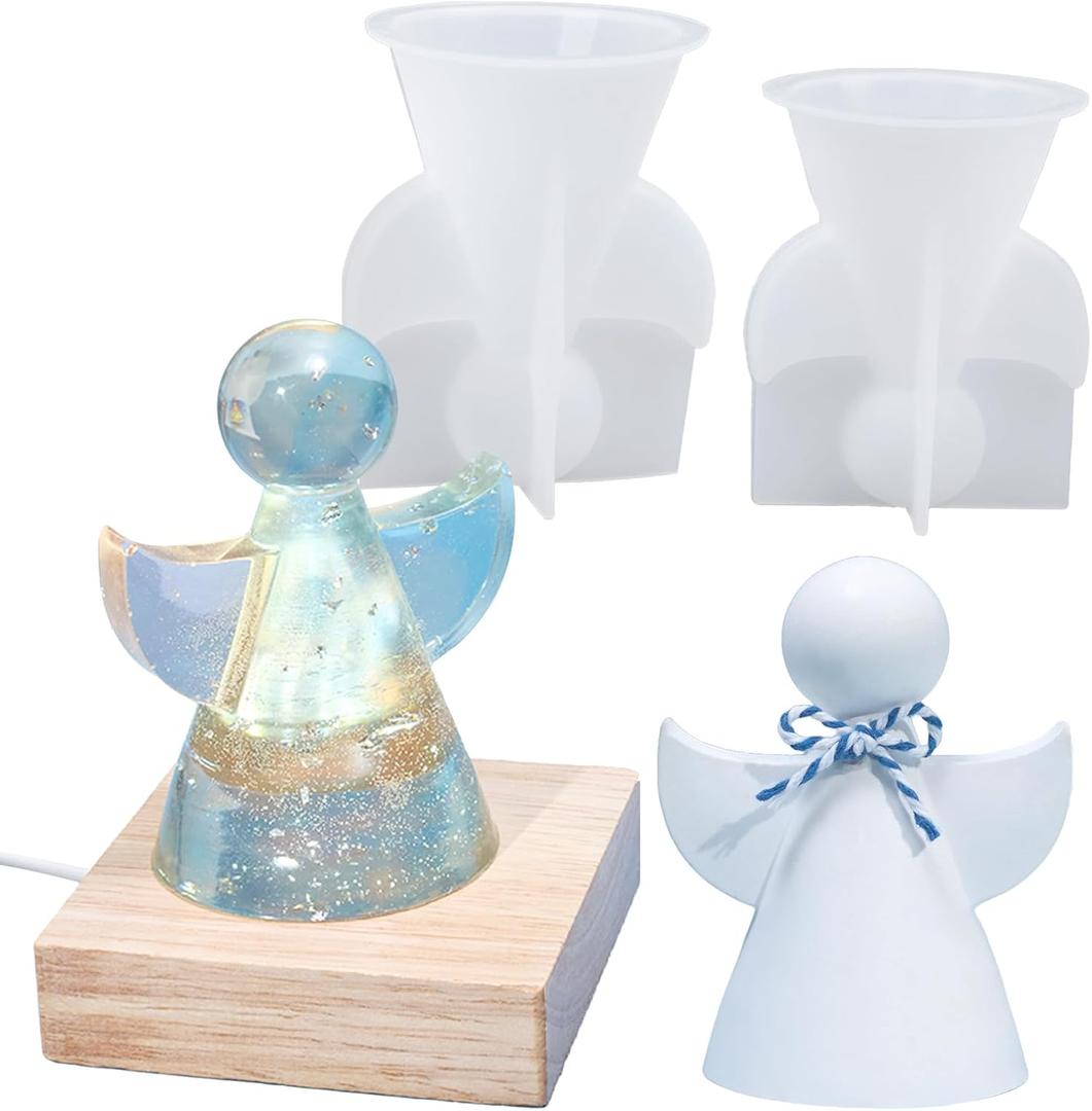 Angel Resin Molds Silicone Epoxy Resin Casting Mould 2 Pack Wing Angel Ornaments Epoxy Mold Handmade Candle Making Wax Molds DIY Christmas Craft Gift Plaster Moulds Home Art Decoration