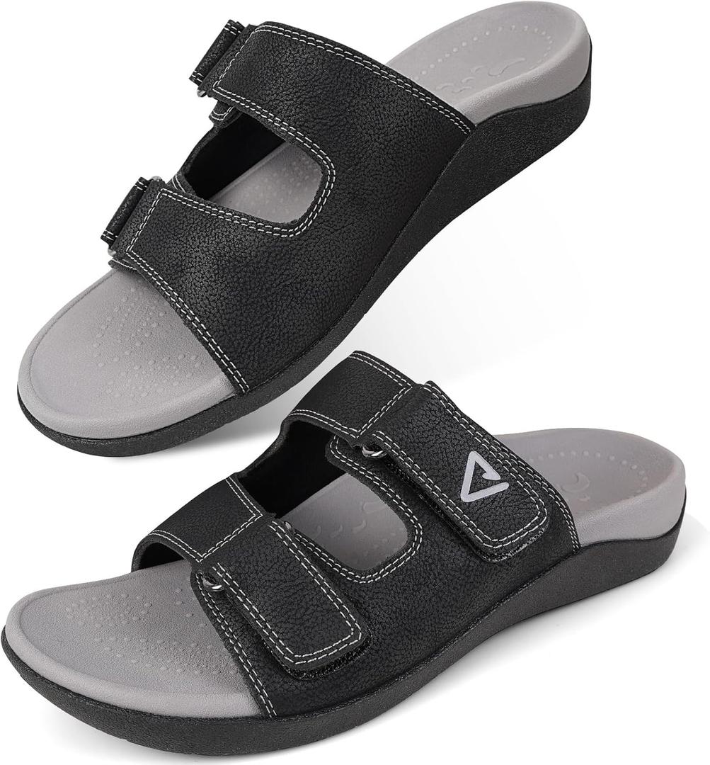 V.Step Orthopedic Slides with Arch Support for Women Men, Adjustable Orthotic Sandals for Plantar Fasciitis Pain Relief Indoor Outdoor Black W10/M9