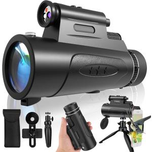 Monocular Telescope with Lights HD Monoculars 80x100 for Adults High Powered Monocular for Hunting with Smartphone Holder & Tripod, Handheld Telescope Suitable for Bird Watching Stargazing-Black