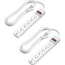 DEWENWILS 2-Pack 6-Outlet Power Strip Surge Protector with 6Ft Long Extension Cord, Low Profile Flat Plug, 15 Amp Circuit Breaker, 500 Joules, Wall Mount, White