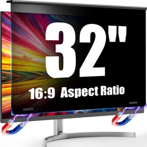 Magnetic 32 Inch Privacy Screen for Computer Monitor, 16:9 Removable Anti Blue Light Filter for Desktop PC, Hanging Anti-Spy Privacy Shield with Easy Installation for Office and Home