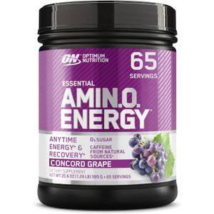 Optimum Nutrition Amino Energy - Pre Workout with Green Tea, BCAA, Amino Acids, Keto Friendly, Green Coffee Extract, Energy Powder - Concord Grape, 65 Servings (Packaging May Vary) (EXP 02/24/28)