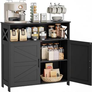 Small Coffee Bar Cabinet, Buffet Cabinet with Adjustable Shelf Coffee Cabinet with Storage Farmhouse Sideboard Storage Cabinet for Small Spaces, 35" x 17.3" x 6.3", Black
