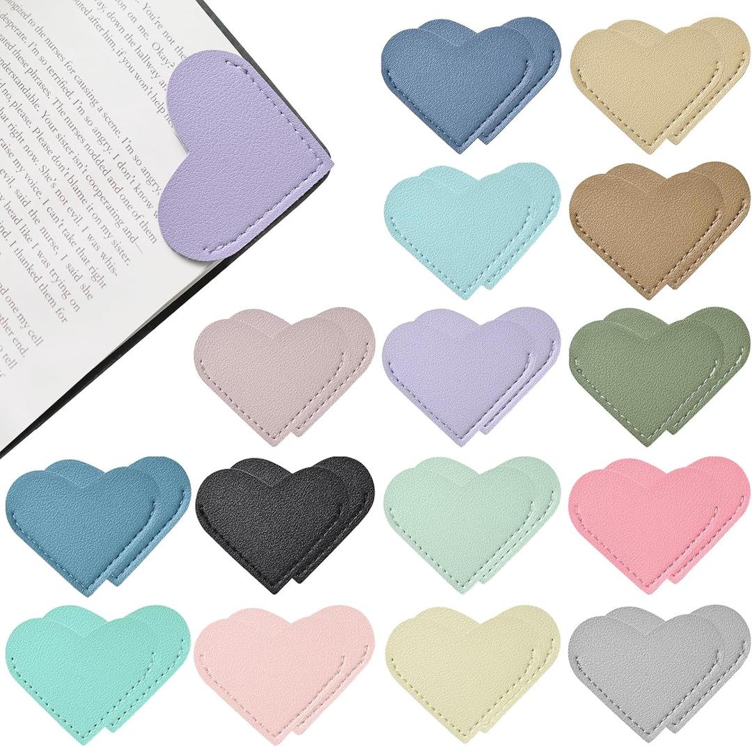 30 Pcs Leather Heart Bookmarks for Women, Cute Book Marks for Reading, Ideal Gift for Home, Office, School Reading Supplies(15 Colors)