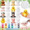 Reallnaive 8 Pack Farm Animal Ceramics to Paint Ready to Your Own Gnome Statues 3.94" Farm Theme Paintable Figurines DIY Unpainted Animal Plaster Crafts Kit with Brush Palette Paint