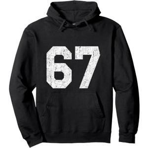 #67 Jersey Uniform Varsity Sports Number, 67th Birthday Pullover Hoodie