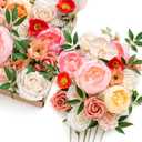 Ling's moment Fake Flowers Box, Faux Artificial Greenery Stems Foam Roses Silk Peonies Orchid Poppy Fabic Flower for Centerpieces Bouquet Wedding Vase Floral Decorations, Coral & Ivory, Grand Combo