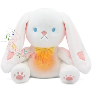 IUTOYYE Breathing Stuffed Animal Anxiety Relief, Musical Plush with Realistic Breathing Rhythmic Music and Lights Anxiety Breathing Animal Stuffe (Bunny)