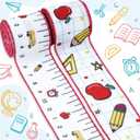 2 x YKW 2 Rolls Pencil Ruler Back to School Wired Edge Ribbon, 2.5" x 5 Yards Burlap Apple Teacher Ribbon for Gift Wrapping Classroom Decorations DIY Crafts (Back to School - Pencil Ruler)