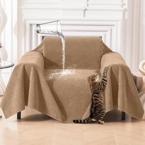 Deep Dream Cat-Scratch Resistant Armchair Couch Cover, Waterproof Sofa Cover for Dogs, Pet Friendly Couch Protectors Anti Slip Thickened Slipcovers for Dogs Pets, 71" x 91", Brown