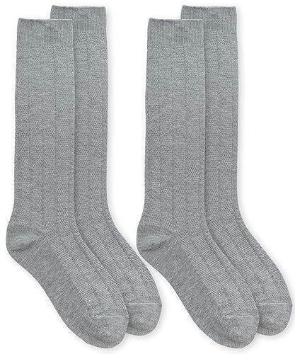 Jefferies Socks Girl's Rayon Derived From Bamboo School Uniform Ribbed Knee High Socks 2 Pair Pack, Grey, Small