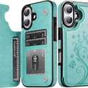 Korecase Compatible with iPhone 16 Butterfly Leather Holster Series Wallet Case with Card Holder Double Magnetic Clasp Back Flip Protective Cover Case for iPhone 16 6.1" -Mint Green