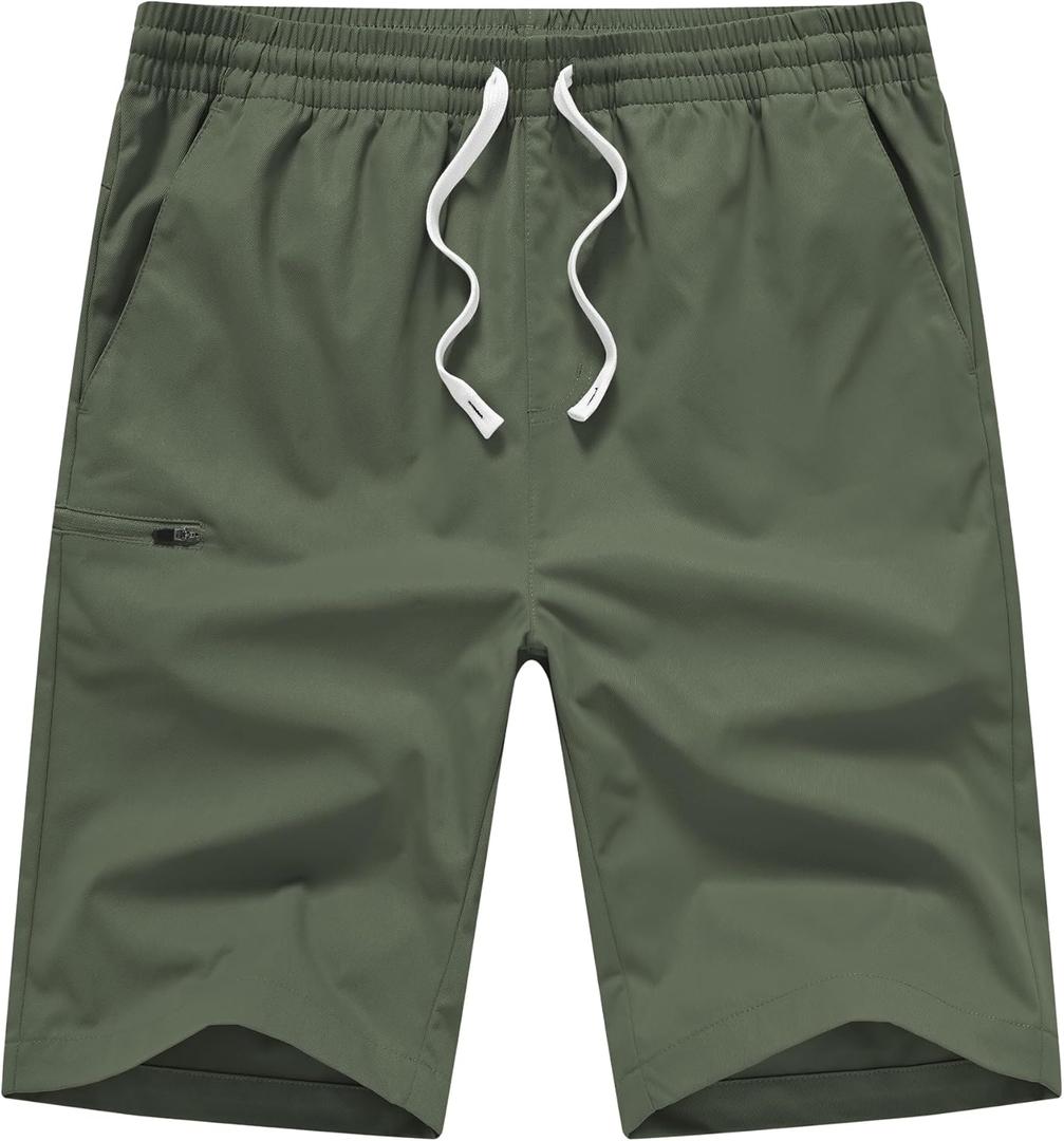 Men's Casual Shorts Drawstring Elastic Waist Summer Short Shorts Loose Fit 9 inch
