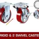 VEVOR Caster Wheels Set of 4, 6" Heavy Duty Casters (2 Rigid and 2 Swivel Casters with Side Brake) Polyurethane Iron Core Plate 4000LBS Capacity